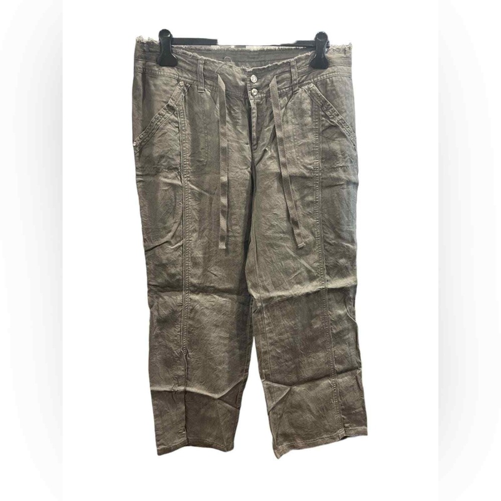 INC International Concepts 100% Linen Wide Leg Crop Pants‎ Olive Taupe Size 16